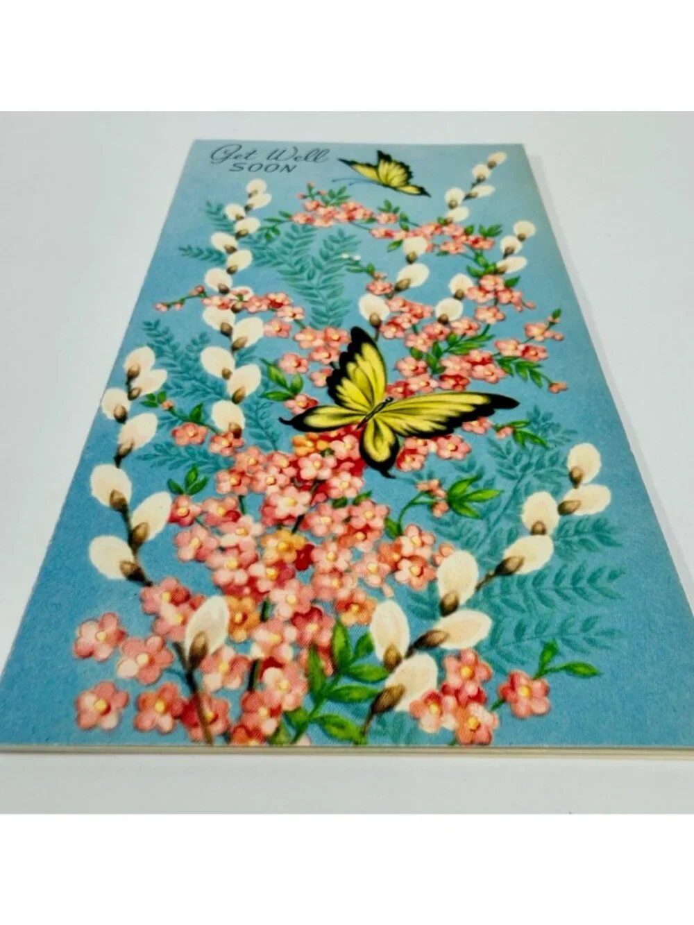Vintage Wallace Brown Get Well Soon Card With Butterflies & Blossoms Paper Ephem